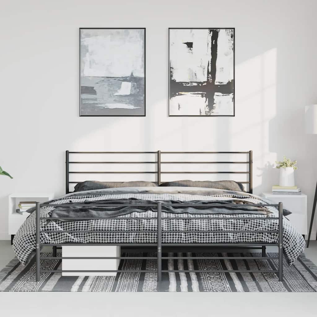 Bettgestell mit Kopf- und Fußteil Metall Schwarz 183x213 cm