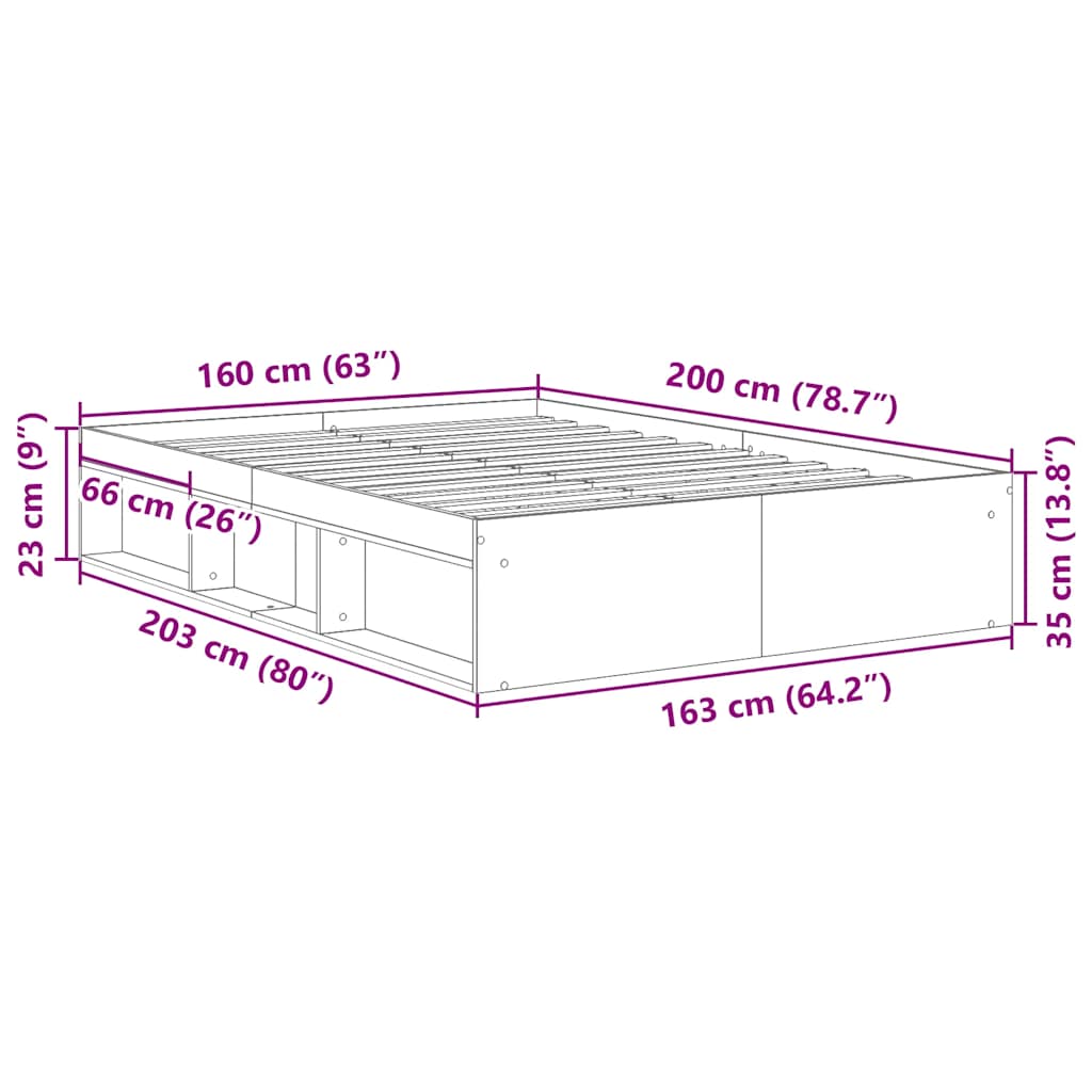Bettgestell Grau Sonoma 160x200 cm