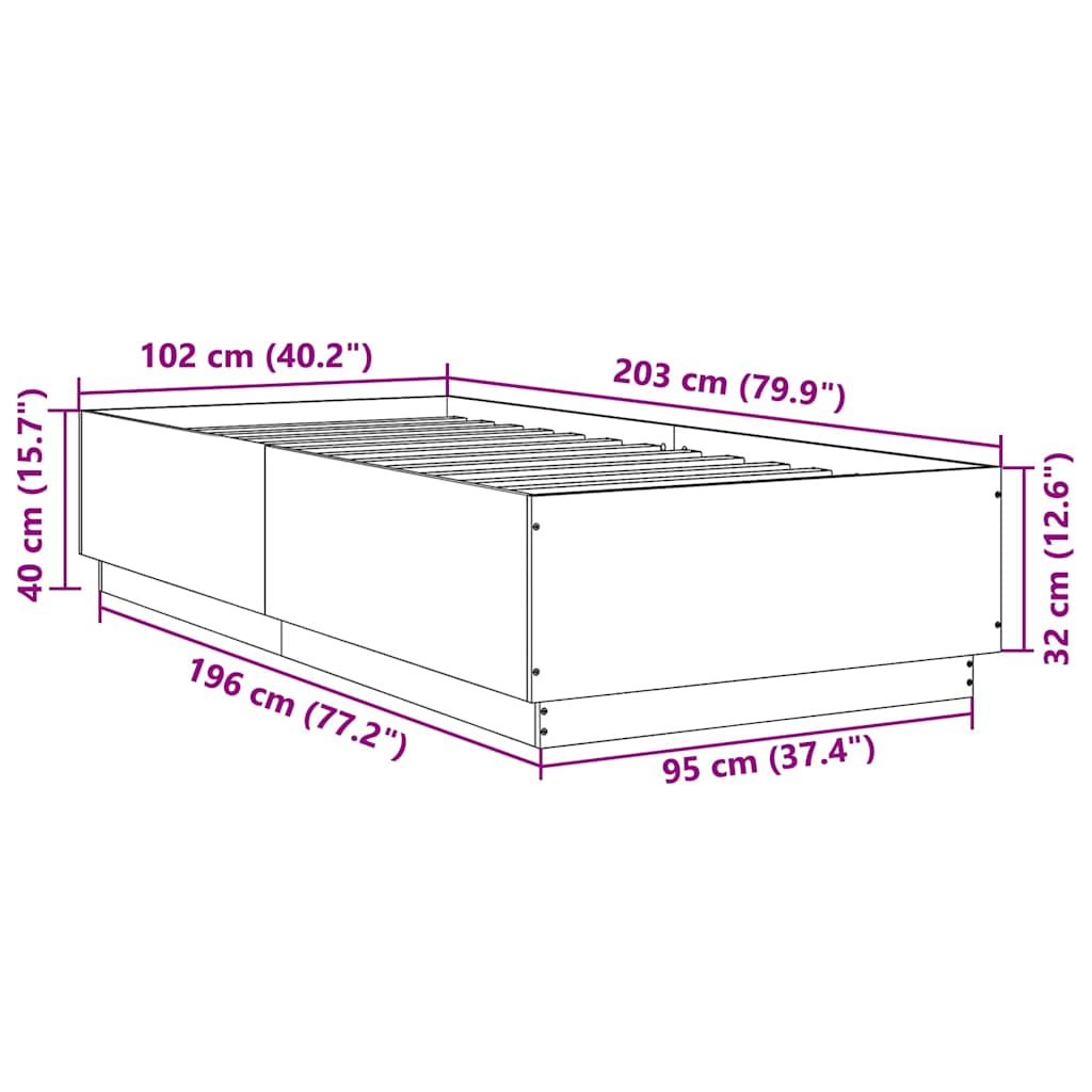 Bettgestell Grau Sonoma 100x200 cm Holzwerkstoff