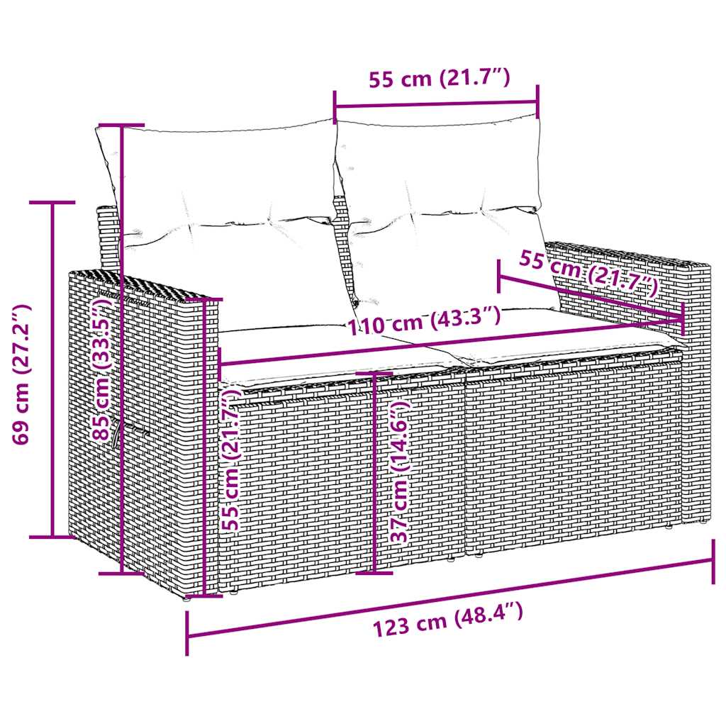 10-tlg. Garten-Sofagarnitur mit Kissen Braun Poly Rattan