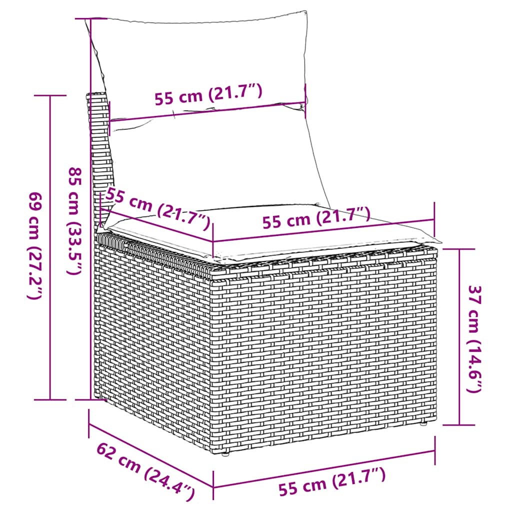 10-tlg. Garten-Sofagarnitur mit Kissen Braun Poly Rattan