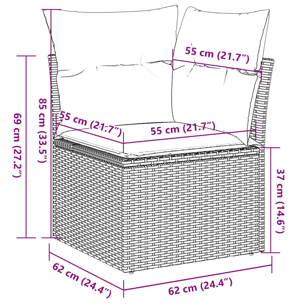 10-tlg. Garten-Sofagarnitur mit Kissen Braun Poly Rattan