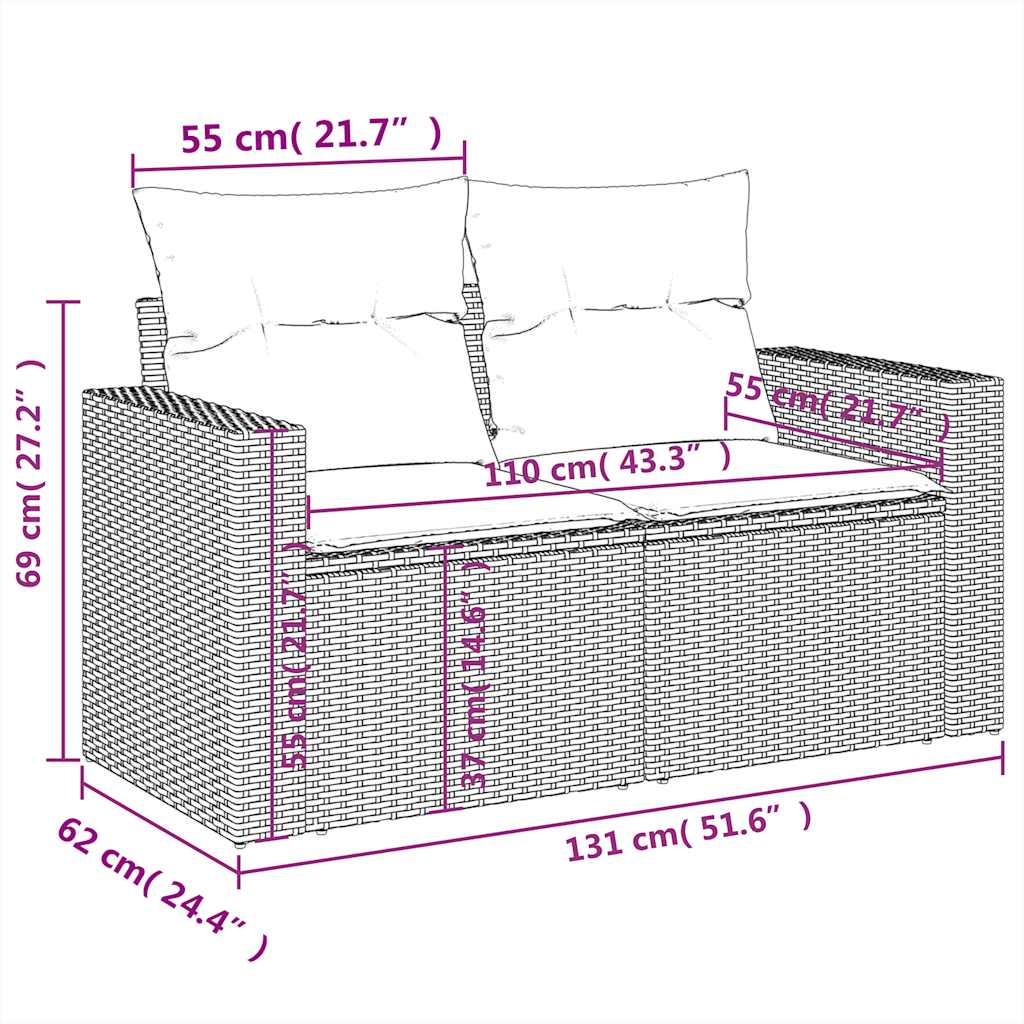 10-tlg. Garten-Sofagarnitur mit Kissen Braun Poly Rattan