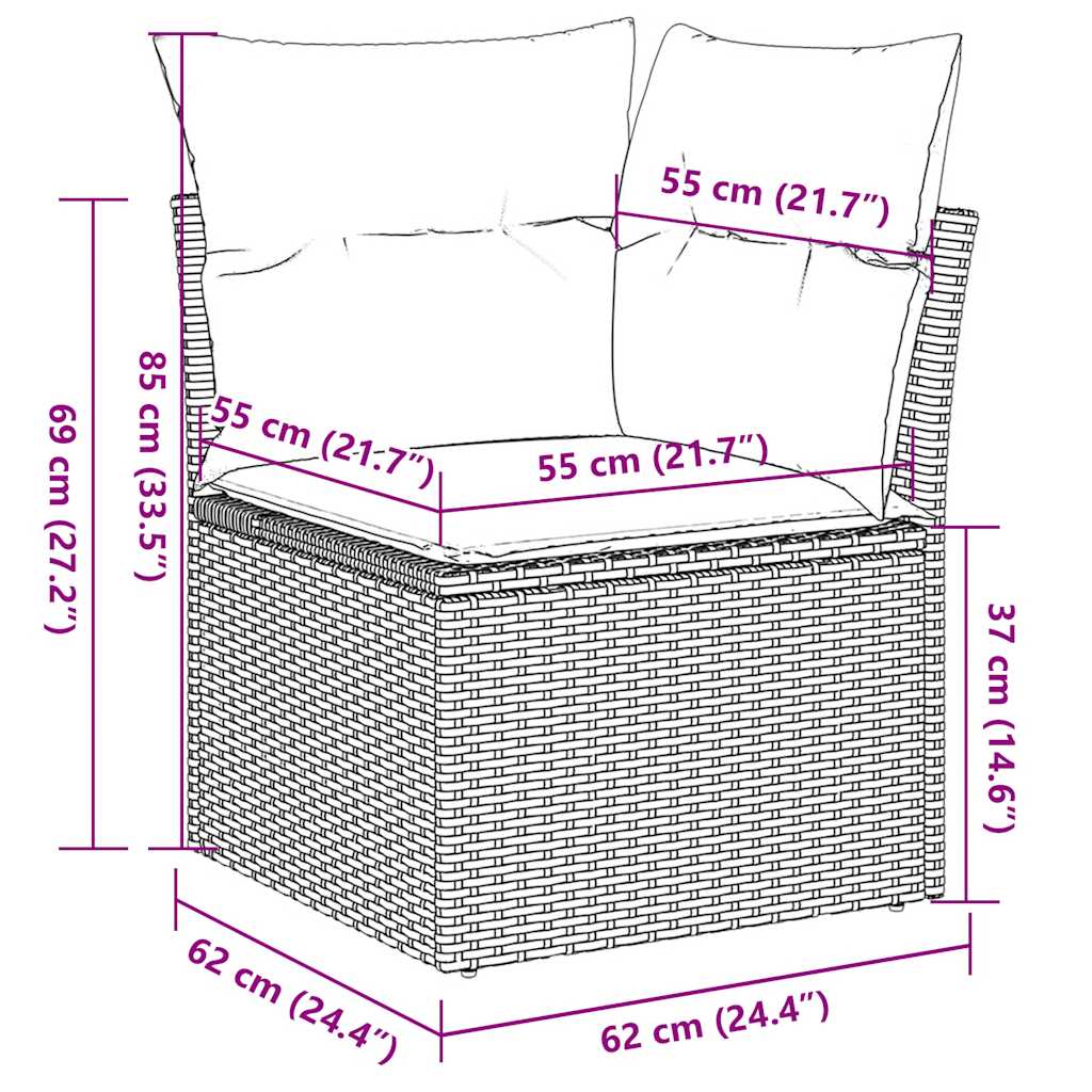 10-tlg. Garten-Sofagarnitur mit Kissen Braun Poly Rattan