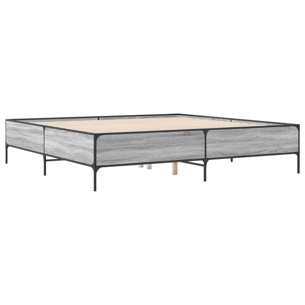 Bettgestell Grau Sonoma 200x200 cm Holzwerkstoff und Metall