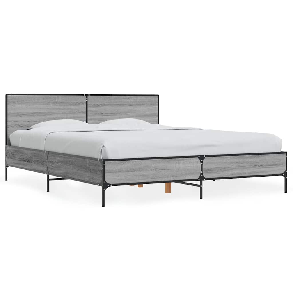 Bettgestell Grau Sonoma 150x200 cm Holzwerkstoff und Metall