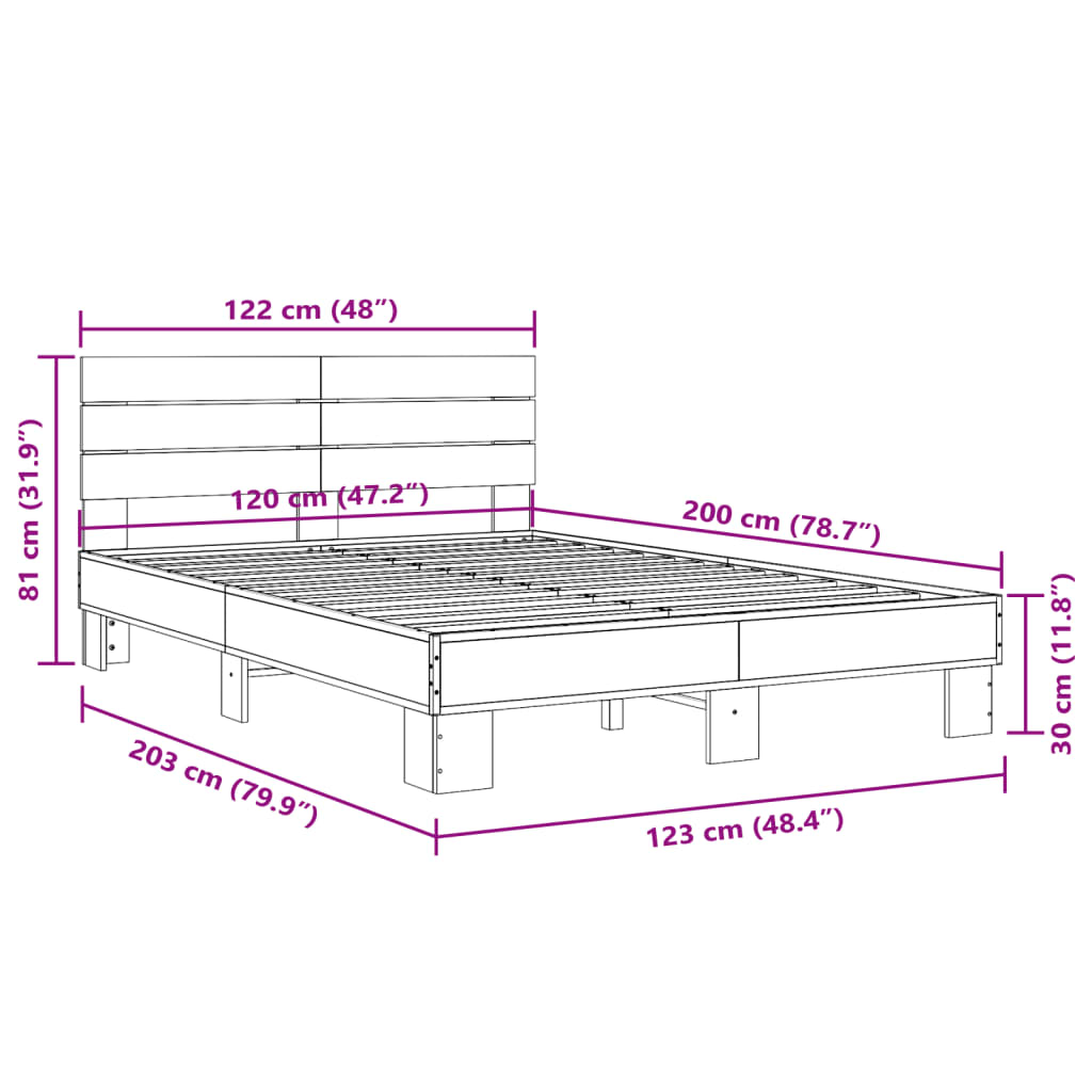 Bettgestell Braun Eichen-Optik 120x200 cm Holzwerkstoff Metall