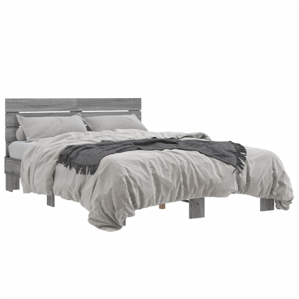 Bettgestell Grau Sonoma 120x190 cm Holzwerkstoff und Metall