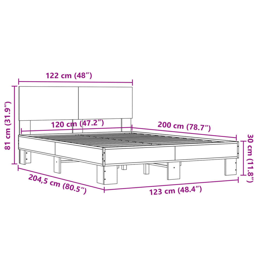 Bettgestell Braun Eichen-Optik 120x200 cm Holzwerkstoff Metall