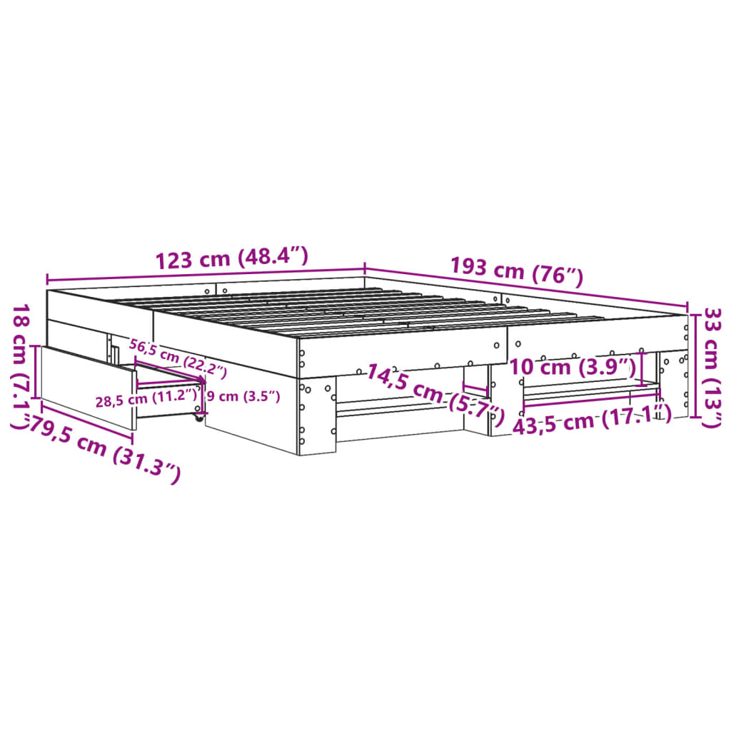 Bettgestell Grau Sonoma 120x190 cm Holzwerkstoff