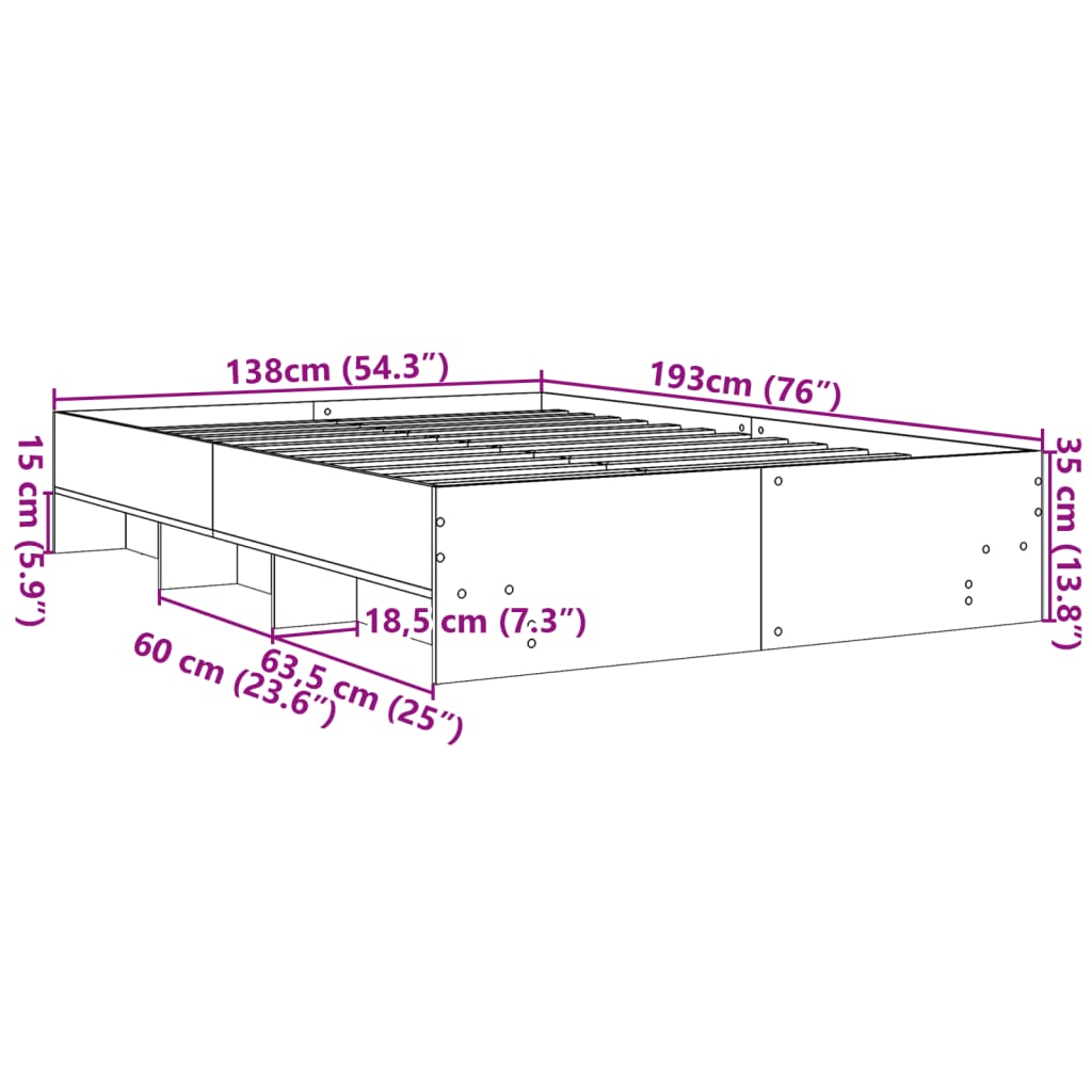 Bettgestell Grau Sonoma 135x190 cm Holzwerkstoff