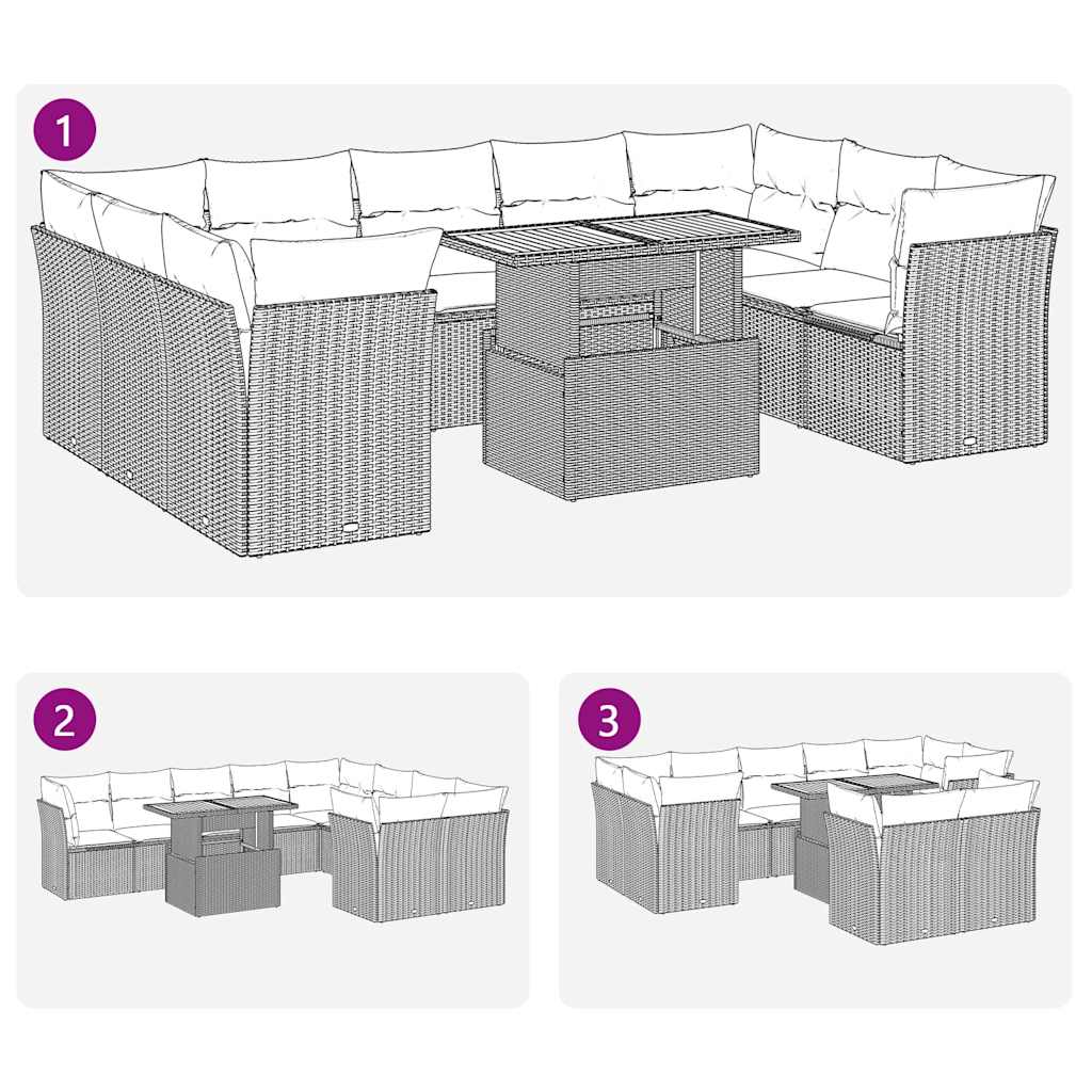 10-tlg. Garten-Sofagarnitur mit Kissen Schwarz Poly Rattan