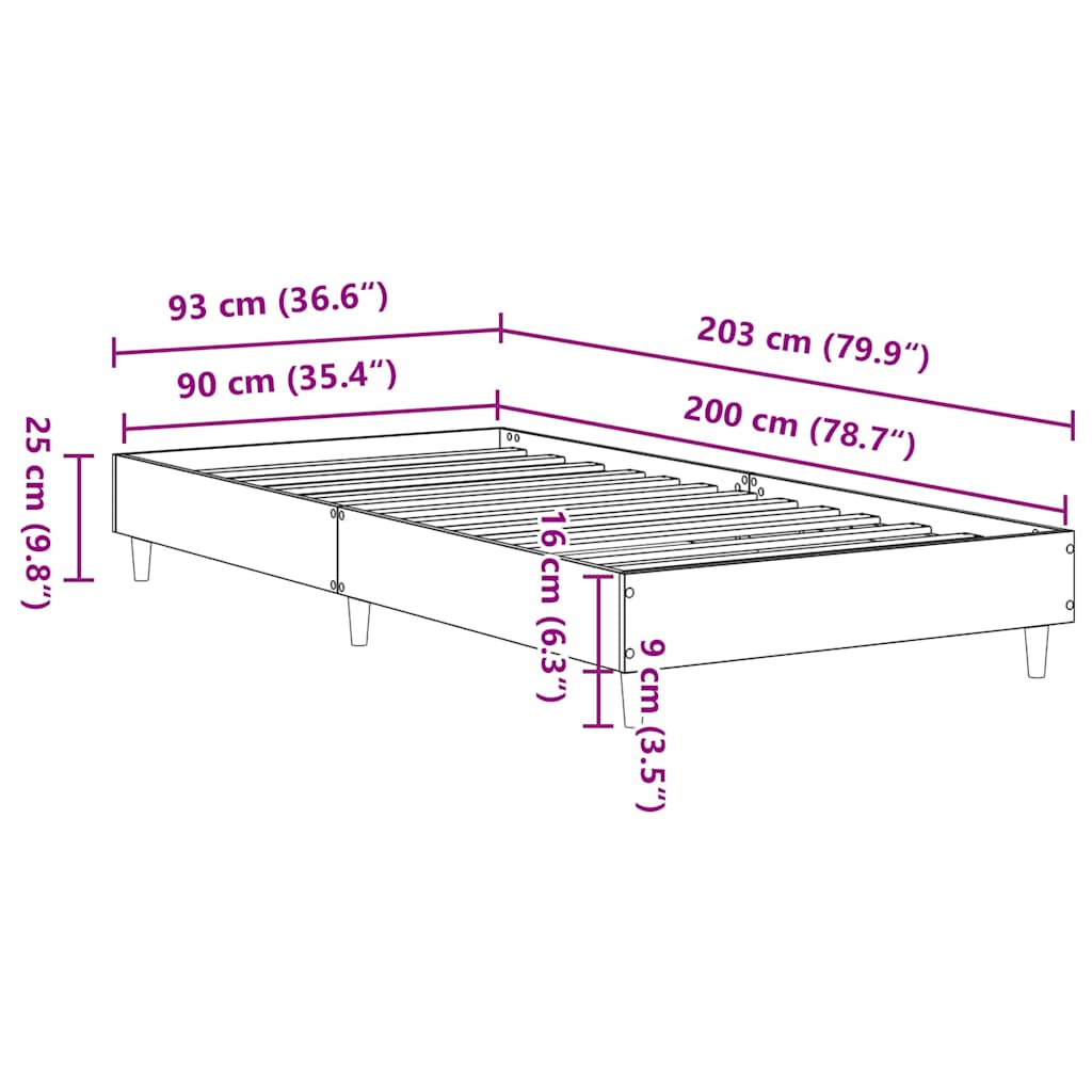Bettgestell Betongrau 90 x 200 cm Holzwerkstoff