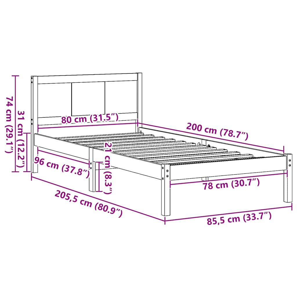 Bettgestell Braun 80 x 200 cm Massivholz Kiefer