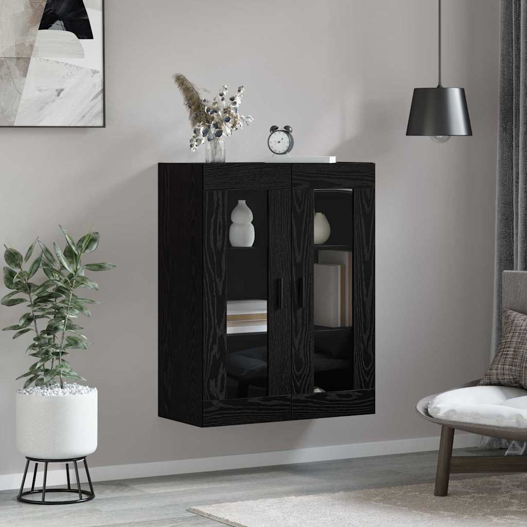 Wandschrank Wandmontiert Schwarz Eichen-Optik 69.5 x 34 x 90 cm