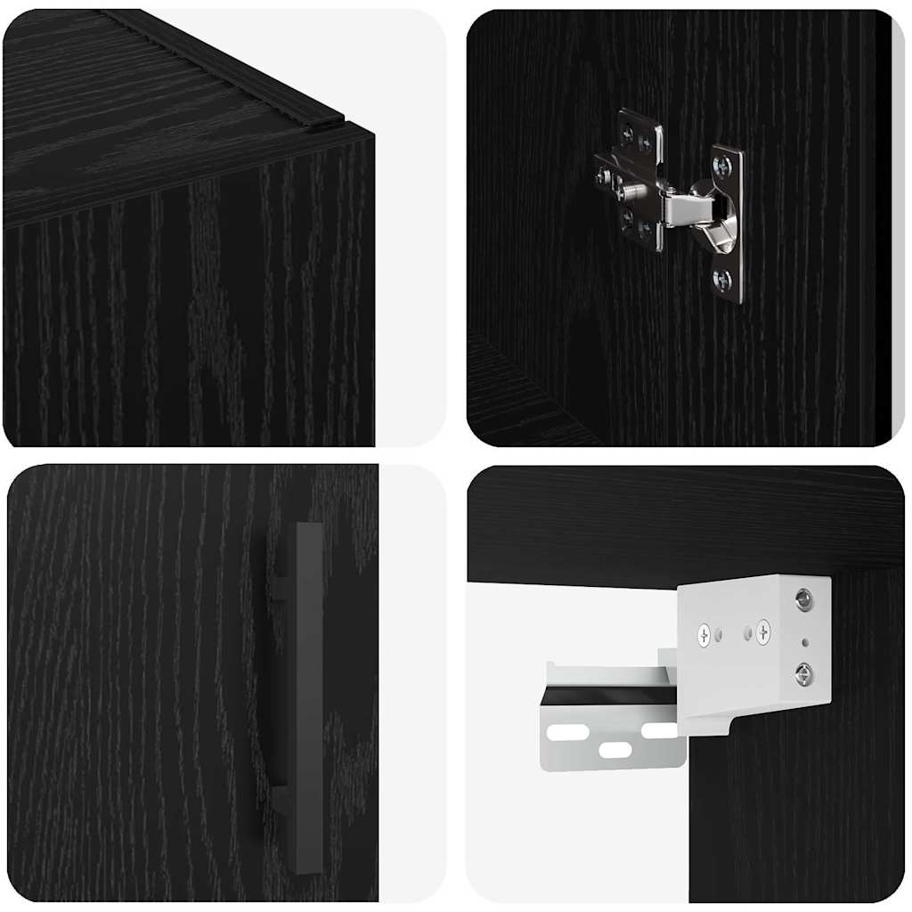 Wandschrank Wandmontiert Schwarz Eichen-Optik 69.5 x 34 x 90 cm