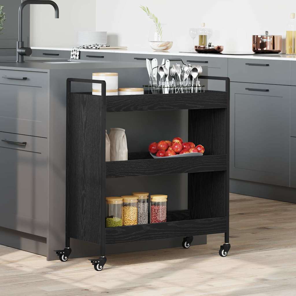 Küchentrolley Schwarz Eichen-Optik 70 x 30 x 82 cm