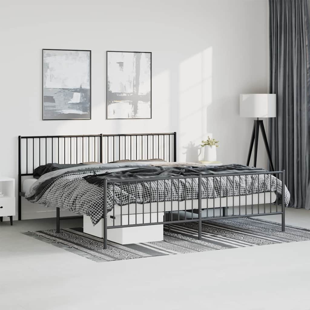 Bettgestell mit Kopf- und Fußteil Metall Schwarz 193x203 cm
