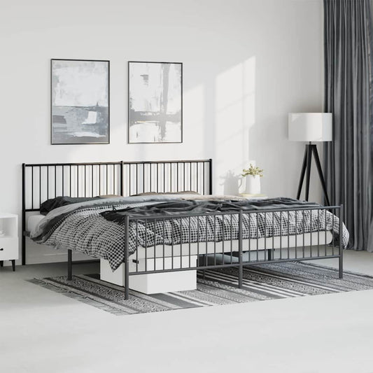 Bettgestell mit Kopf- und Fußteil Metall Schwarz 193x203 cm