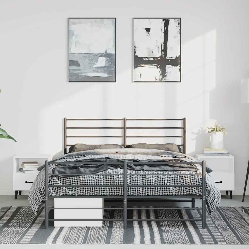 Bettgestell mit Kopf- und Fußteil Metall Schwarz 135x190 cm