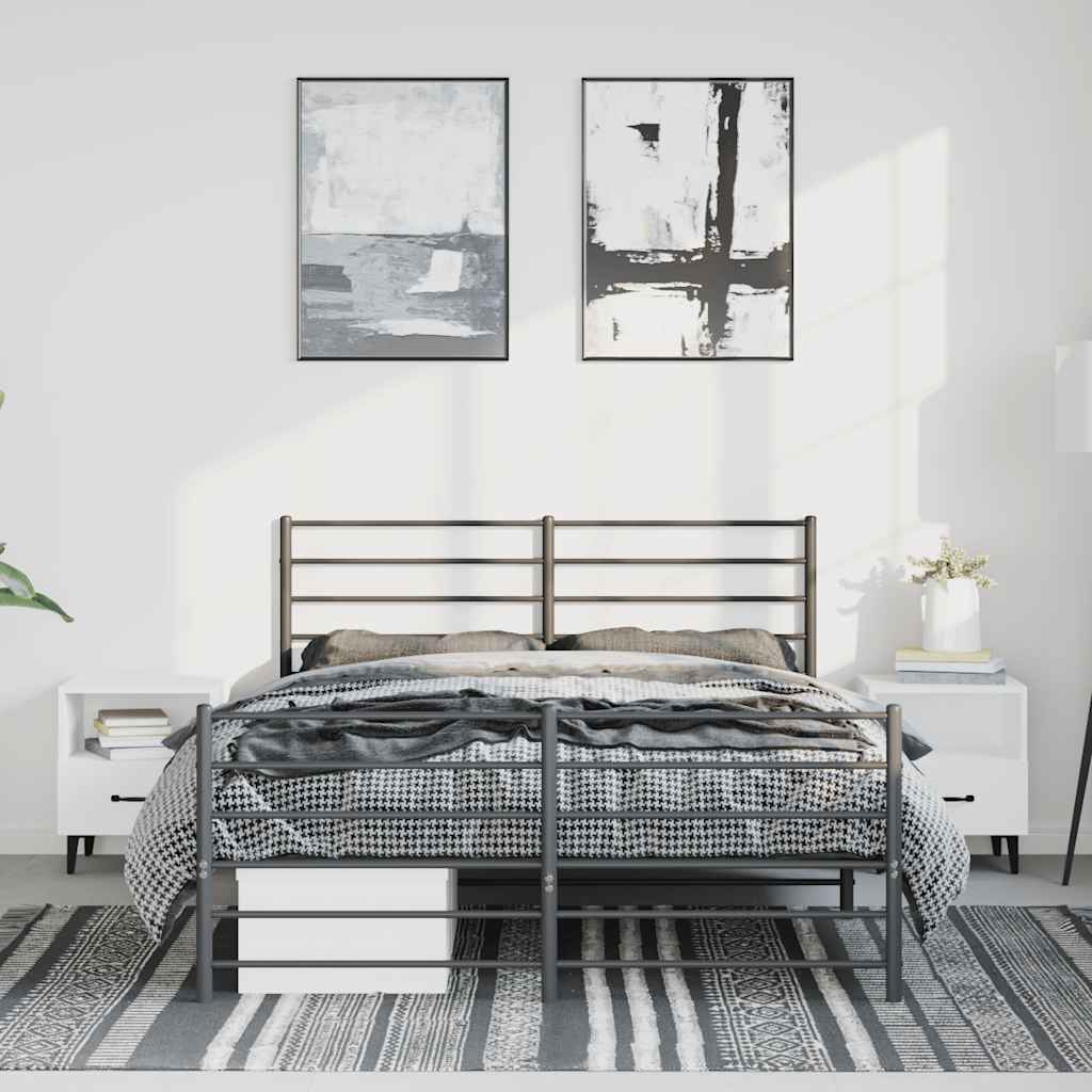 Bettgestell mit Kopf- und Fußteil Metall Schwarz 150x200 cm