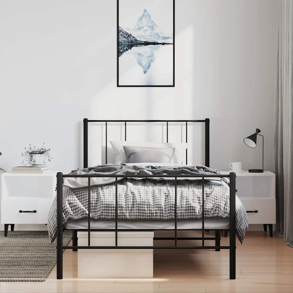 Bettgestell mit Kopf- und Fußteil Metall Schwarz 100x190 cm