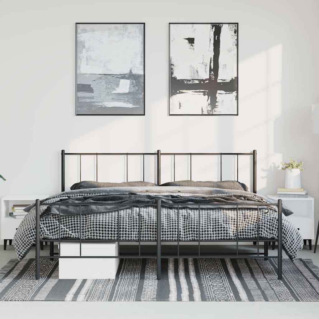 Bettgestell mit Kopf- und Fußteil Metall Schwarz 183x213 cm