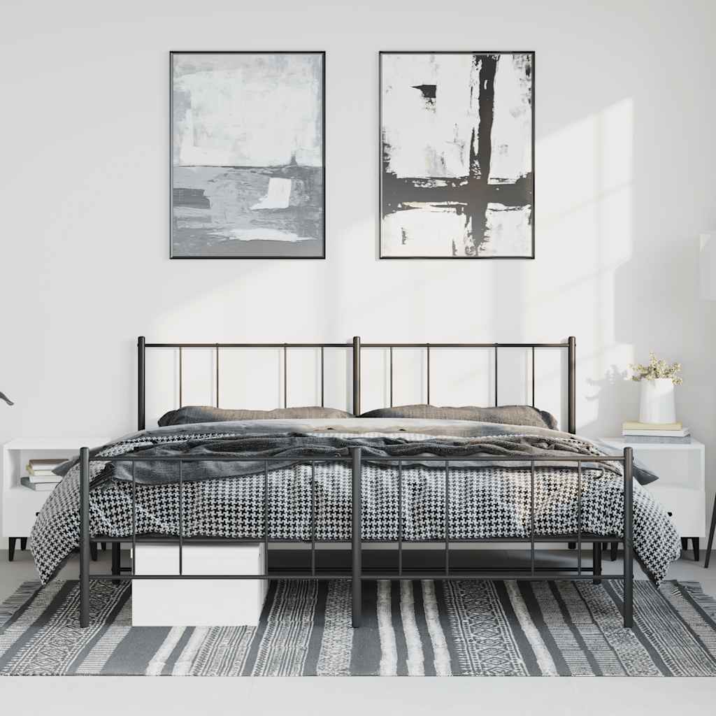 Bettgestell mit Kopf- und Fußteil Metall Schwarz 193x203 cm