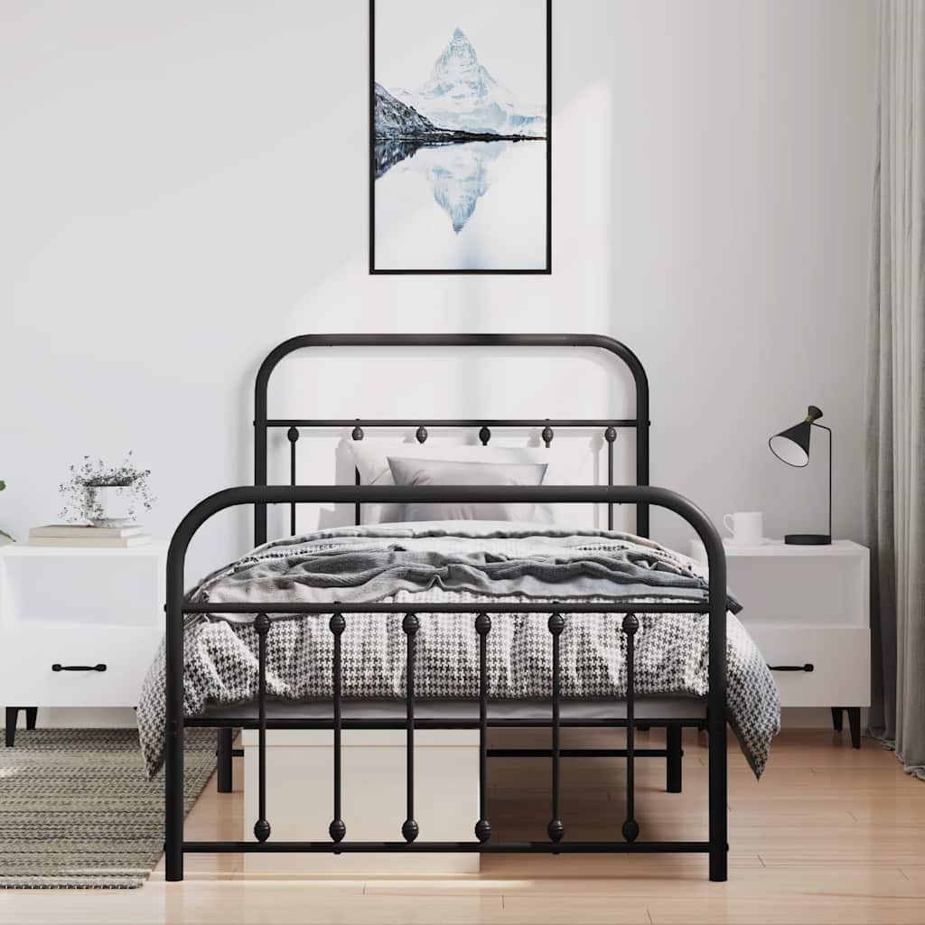 Bettgestell mit Kopf- und Fußteil Metall Schwarz 100x200 cm