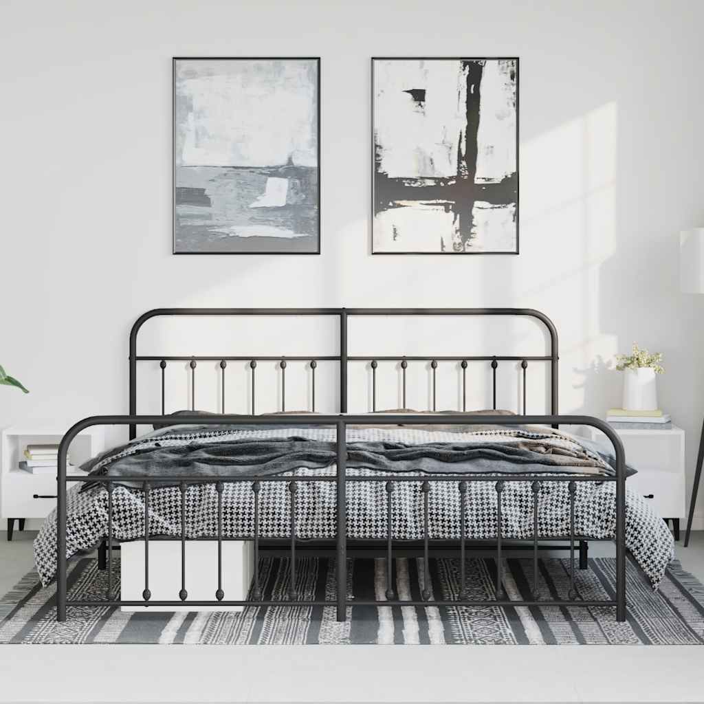 Bettgestell mit Kopf- und Fußteil Metall Schwarz 193x203 cm