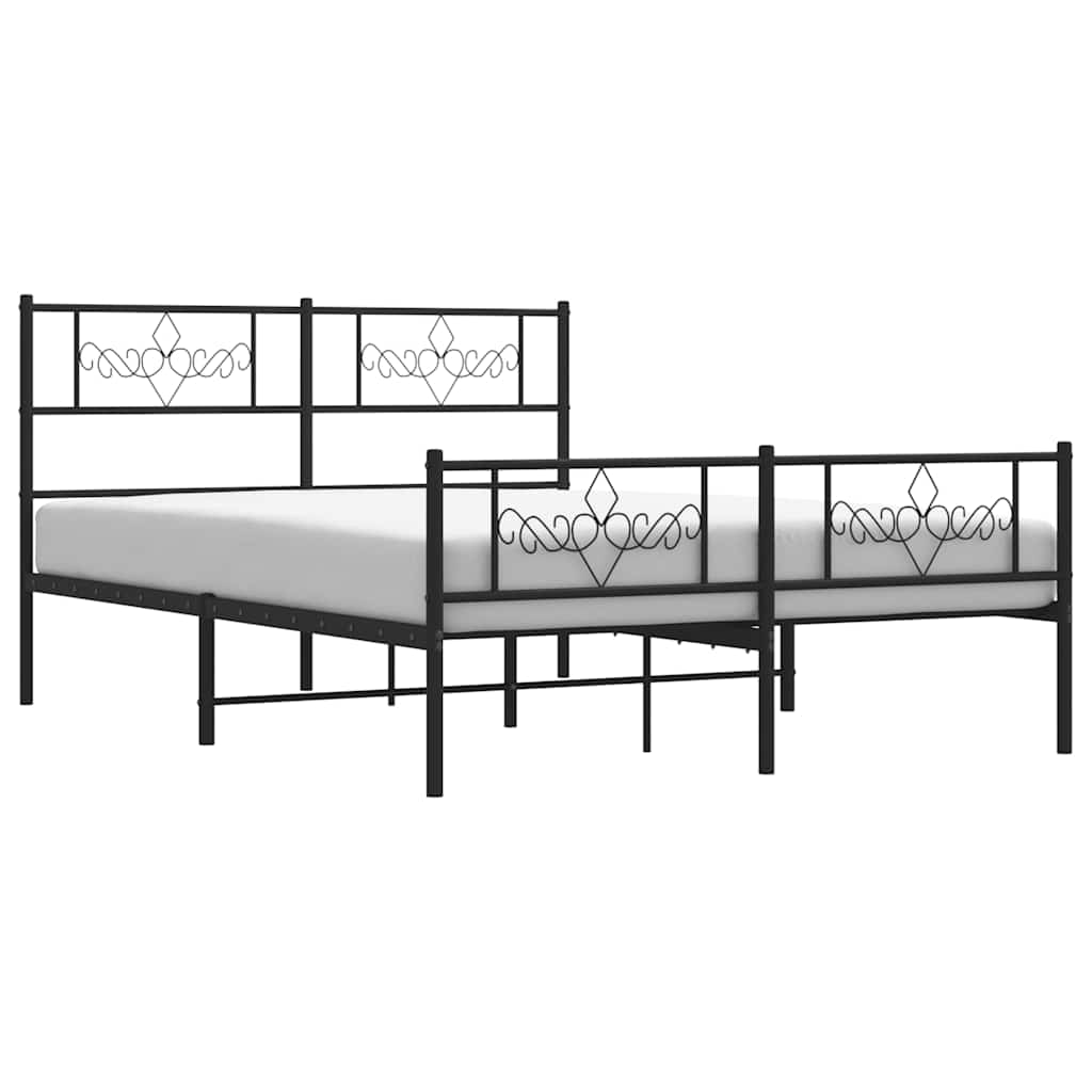 Bettgestell mit Kopf- und Fußteil Metall Schwarz 135x190 cm