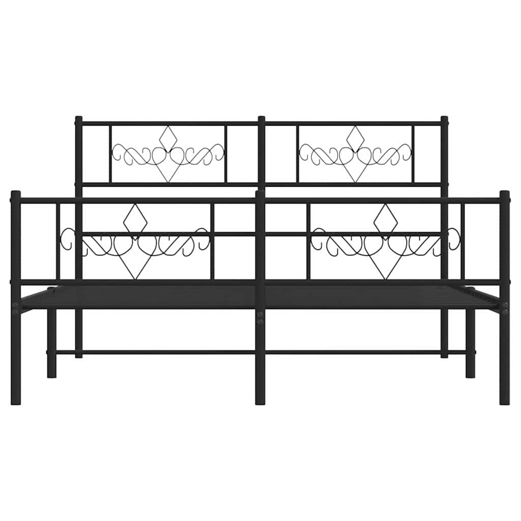 Bettgestell mit Kopf- und Fußteil Metall Schwarz 135x190 cm