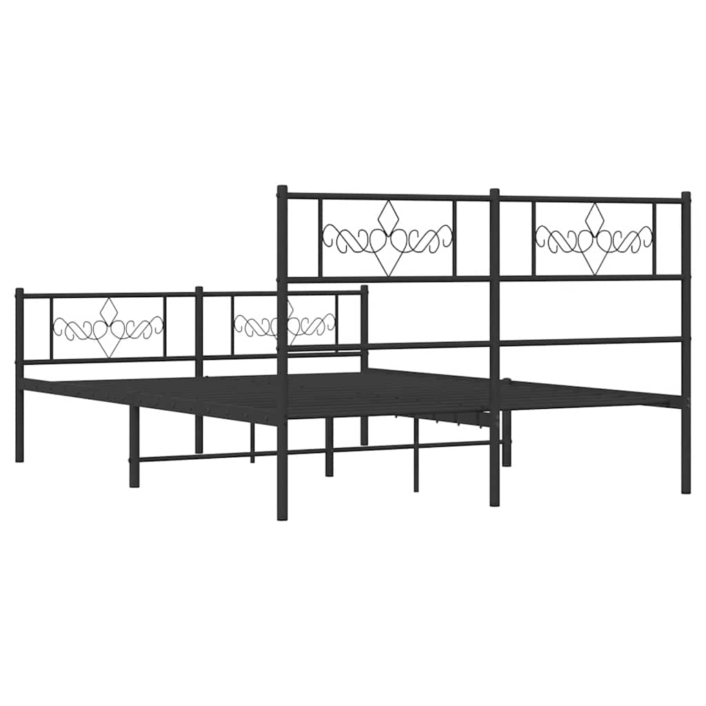 Bettgestell mit Kopf- und Fußteil Metall Schwarz 135x190 cm