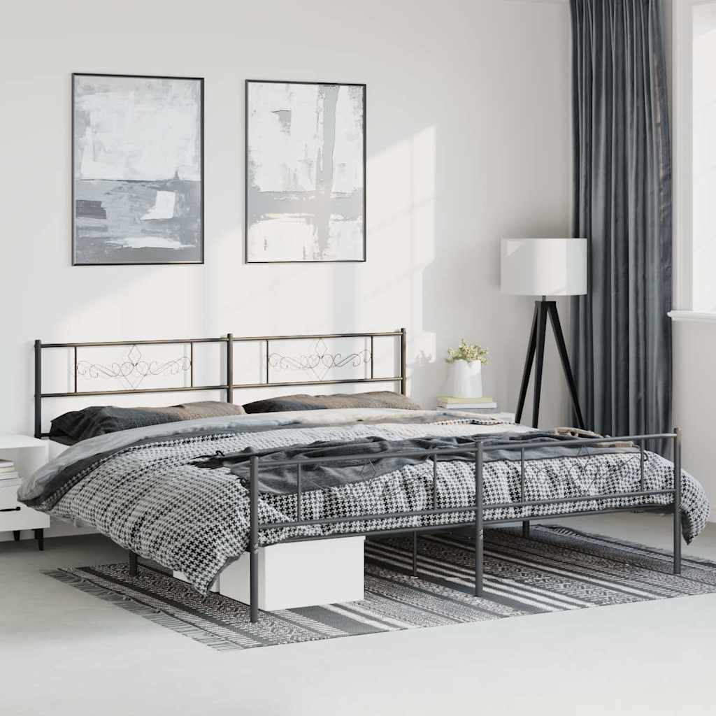 Bettgestell mit Kopf- und Fußteil Metall Schwarz 183x213 cm