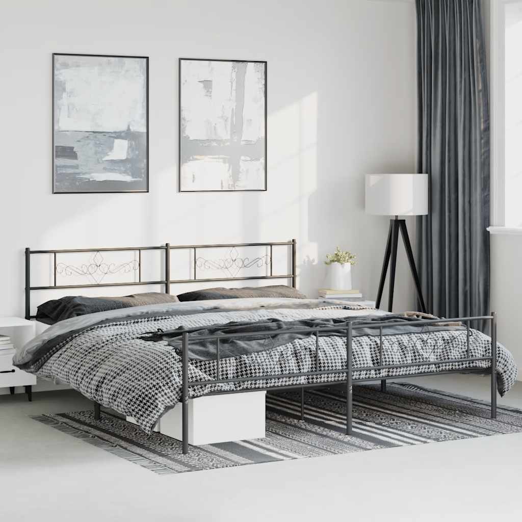 Bettgestell mit Kopf- und Fußteil Metall Schwarz 193x203 cm
