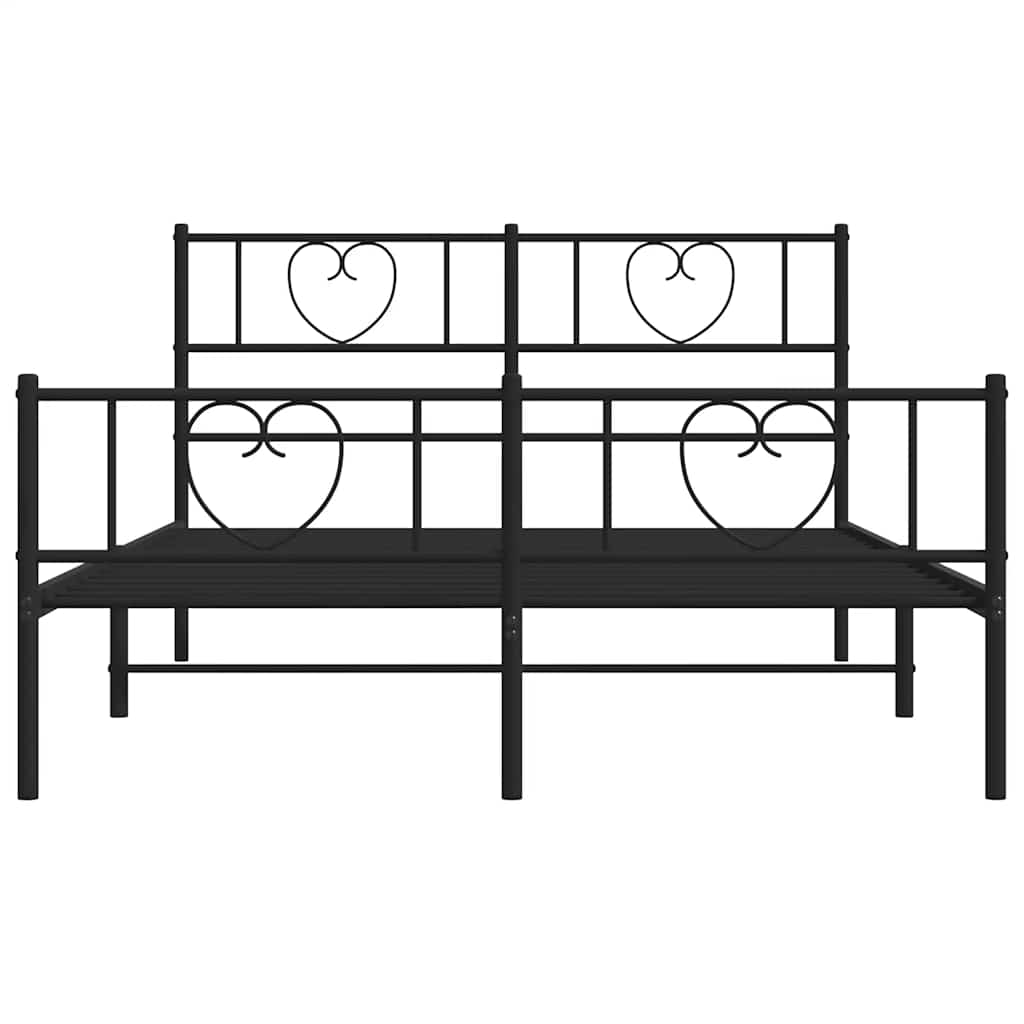 Bettgestell mit Kopf- und Fußteil Metall Schwarz 135x190 cm