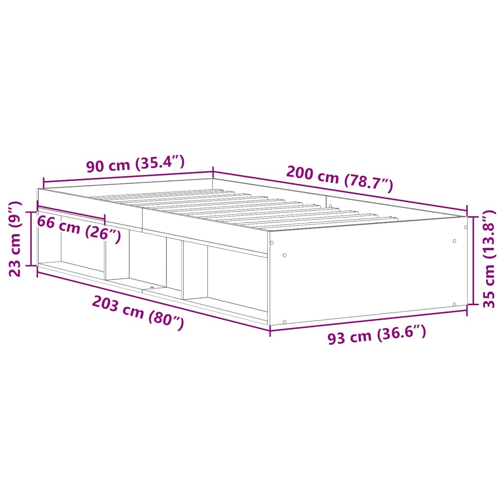 Bettgestell Braun Eichen-Optik 90x200 cm
