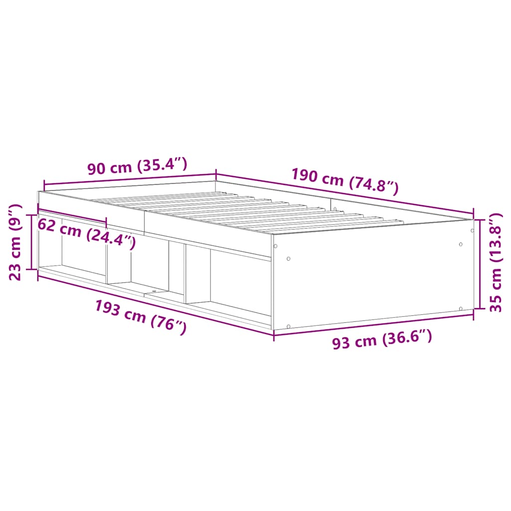 Bettgestell Grau Sonoma 90x190 cm