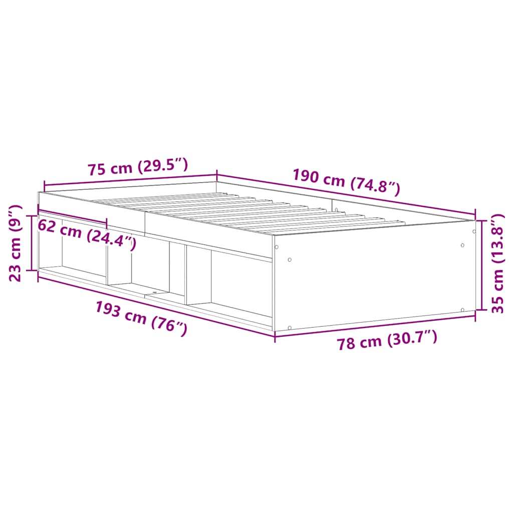 Bettgestell Grau Sonoma 75x190 cm