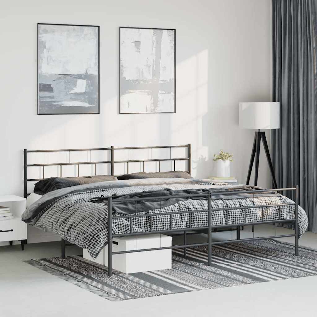 Bettgestell mit Kopf- und Fußteil Metall Schwarz 183x213 cm