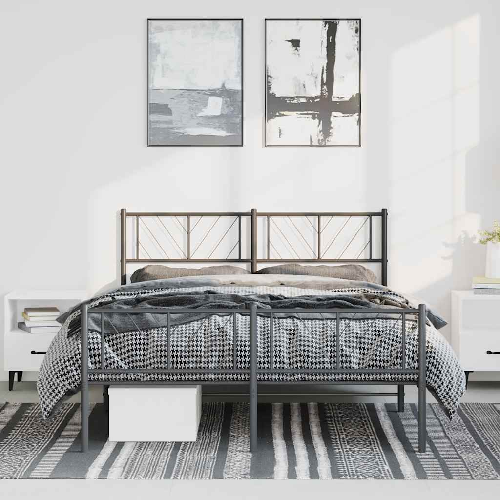 Bettgestell mit Kopf- und Fußteil Metall Schwarz 135x190 cm