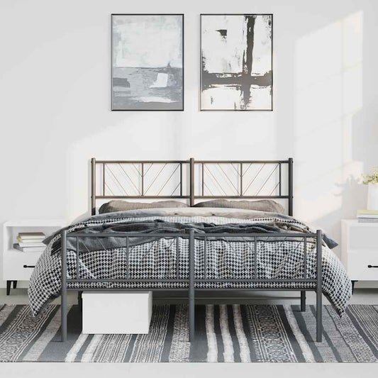 Bettgestell mit Kopf- und Fußteil Metall Schwarz 135x190 cm