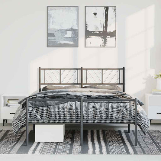 Bettgestell mit Kopf- und Fußteil Metall Schwarz 150x200 cm