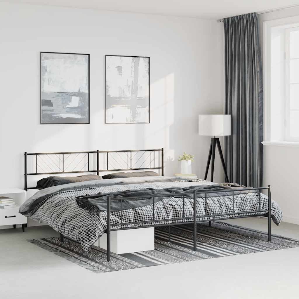 Bettgestell mit Kopf- und Fußteil Metall Schwarz 193x203 cm