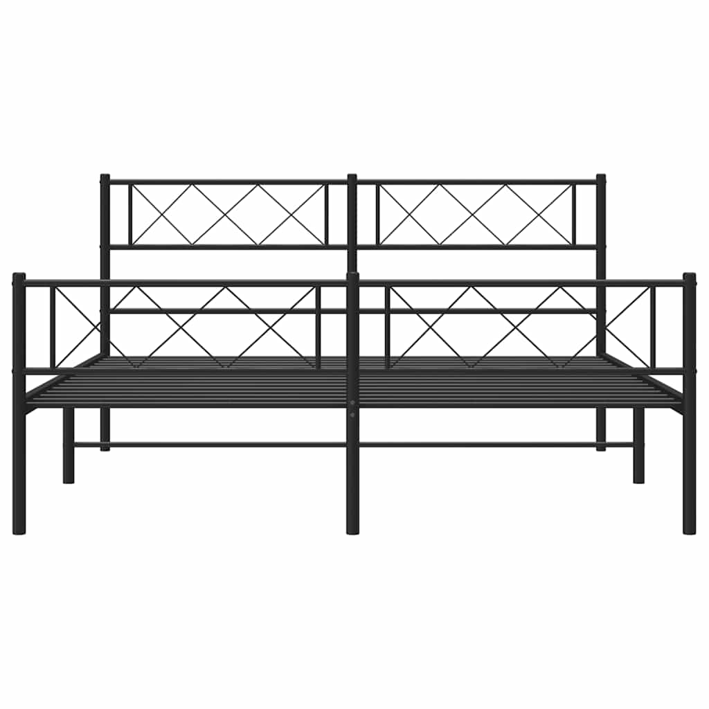 Bettgestell mit Kopf- und Fußteil Metall Schwarz 135x190 cm