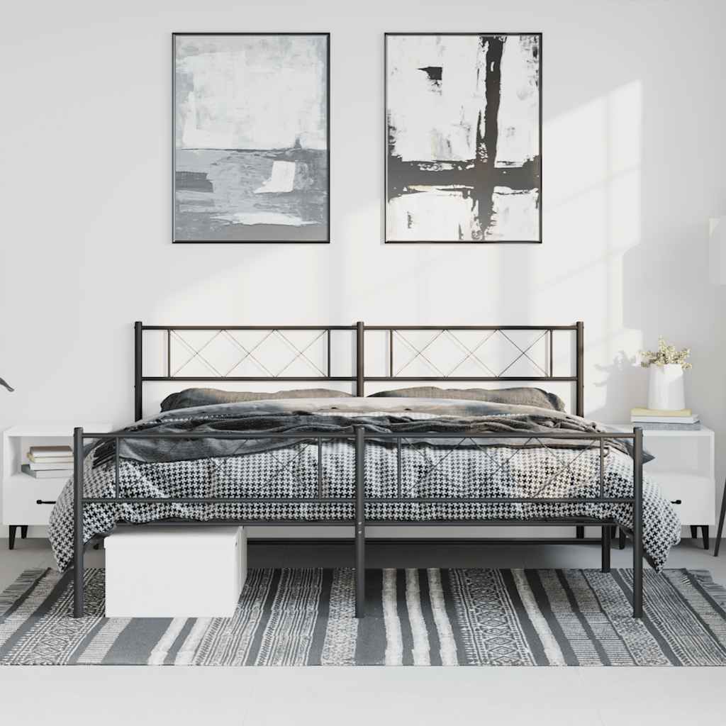 Bettgestell mit Kopf- und Fußteil Metall Schwarz 193x203 cm