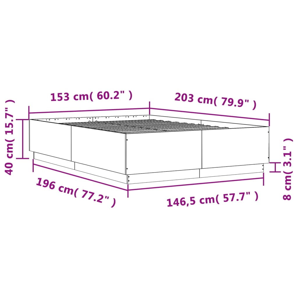 Bettgestell Grau Sonoma 150x200 cm Holzwerkstoff