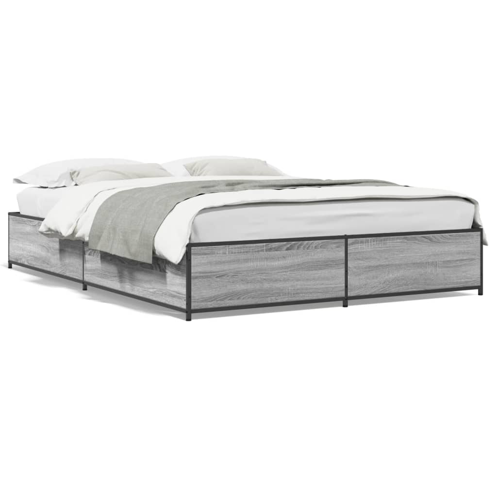 Bettgestell Grau Sonoma 135x190 cm Holzwerkstoff und Metall