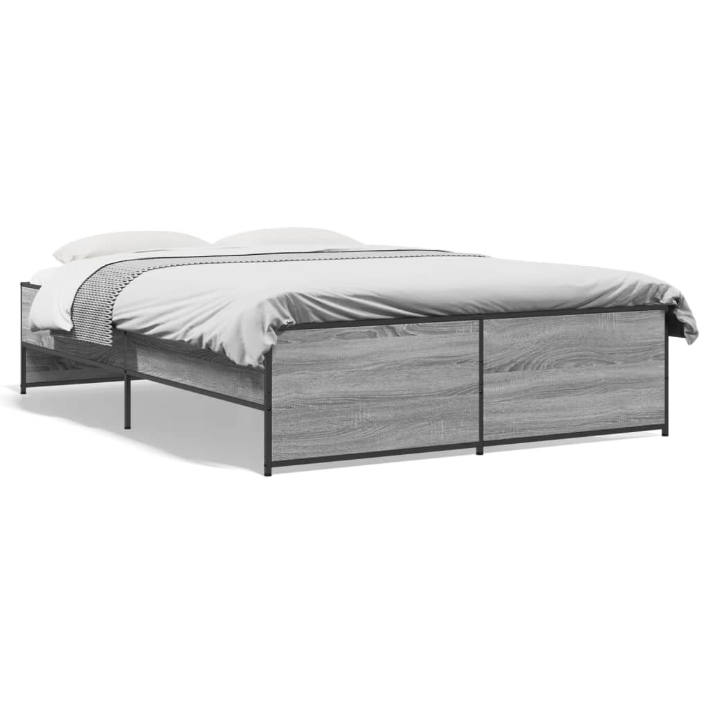 Bettgestell Grau Sonoma 140x190 cm Holzwerkstoff und Metall