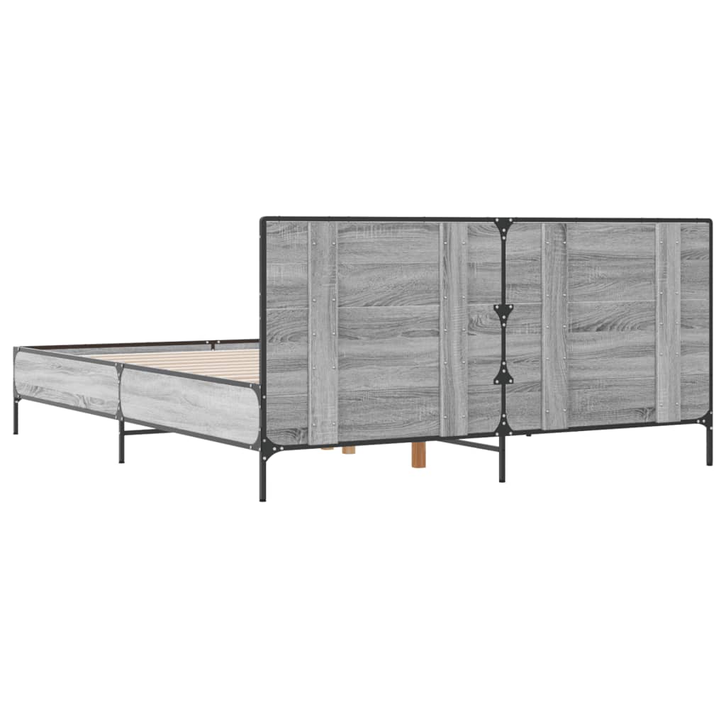 Bettgestell Grau Sonoma 140x190 cm Holzwerkstoff und Metall